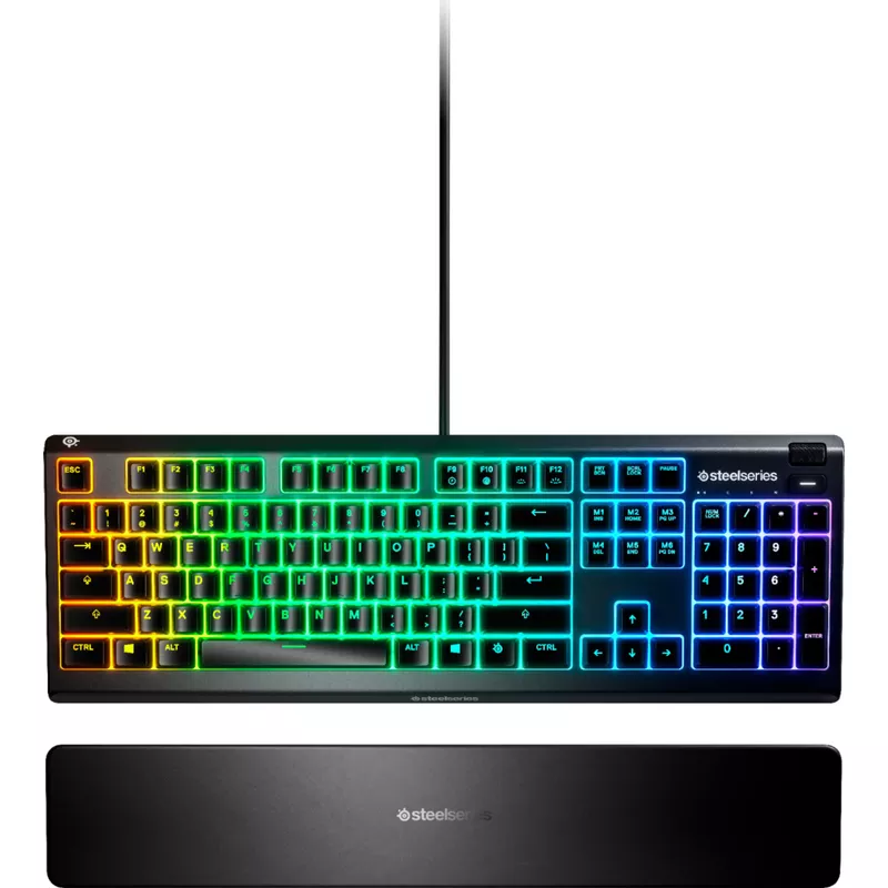 SteelSeries - Apex 3 Full Size Wired Membrane Whisper Quiet Switch Gaming Keyboard with 10 zone RGB Backlighting - Black