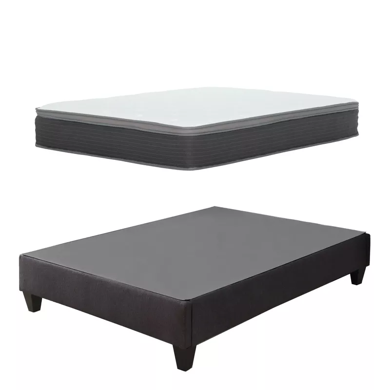 Carter King Dark Grey Platform Bed with Equilibria 12 in. Pocket Spring Mattress