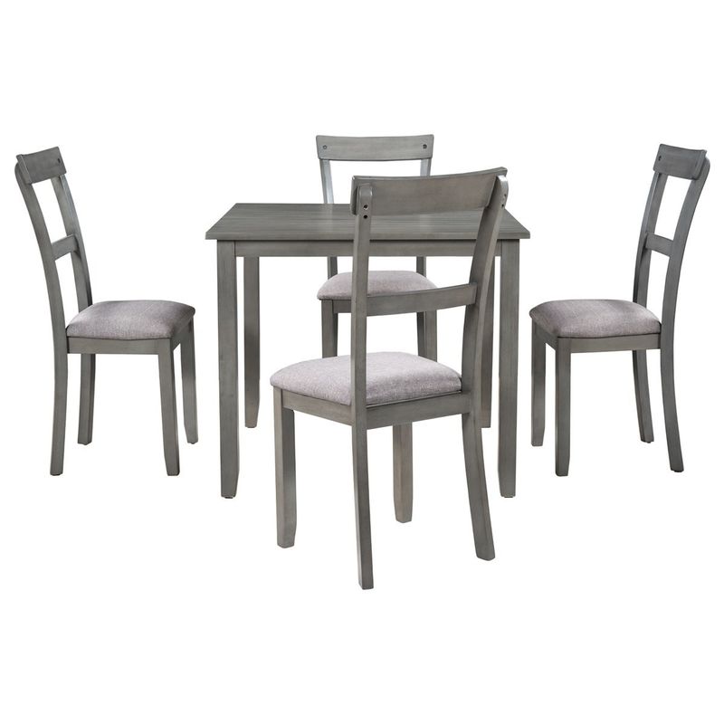 Merax 5-Piece Dining Set Industrial Wooden Dining Table and 4 Chairs - Grey
