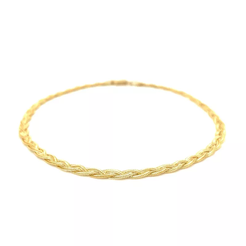 3.5mm 14k Yellow Braided Foxtail Anklet (10 Inch)
