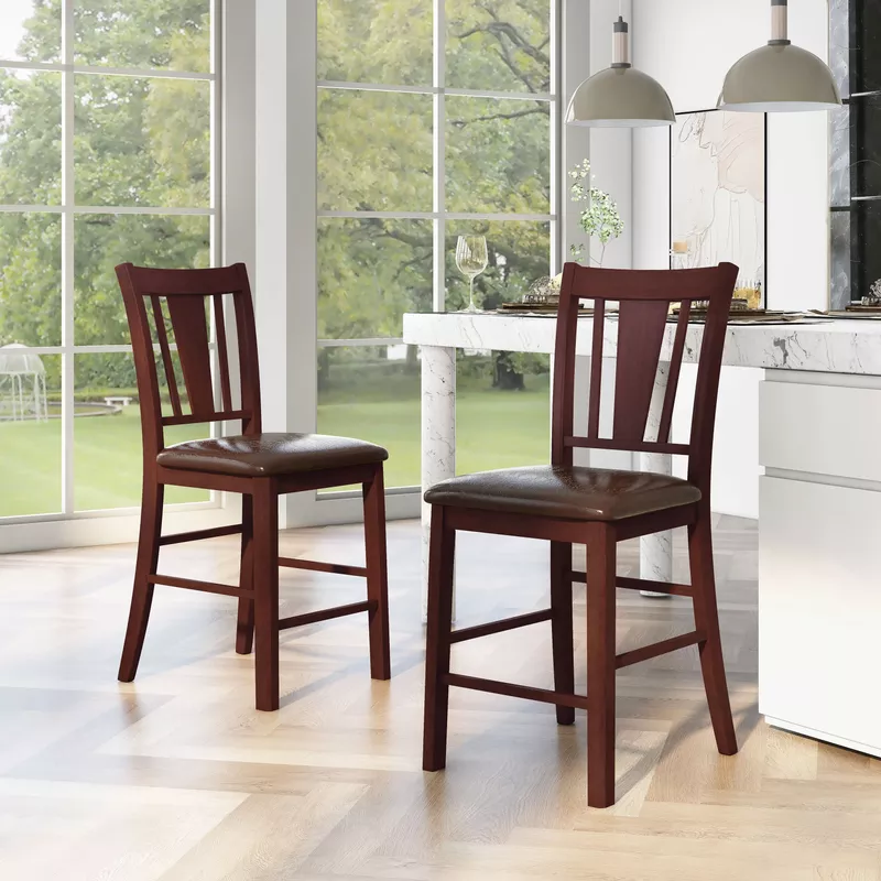 Transitional Wood Counter Height Chairs in Espresso (Set of 2)