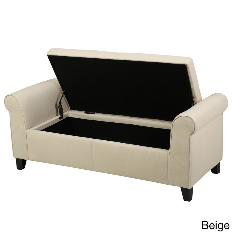 Hayes Upholstered Storage Ottoman Bench by Christopher Knight Home - Beige+Dark Brown