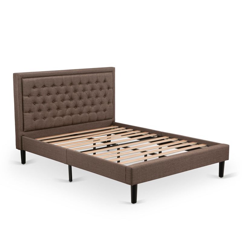2 Piece Bed Set -Bed with Brown Linen Fabric Button Tufted Headboard - 1 Night Stand (Bed Size Options) - KD18Q-1HI0M