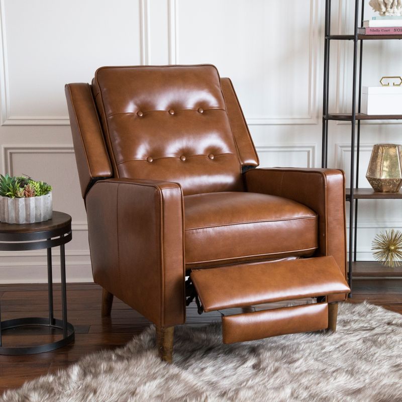 Abbyson Holloway Mid-century Top Grain Leather Pushback Recliner - Brown