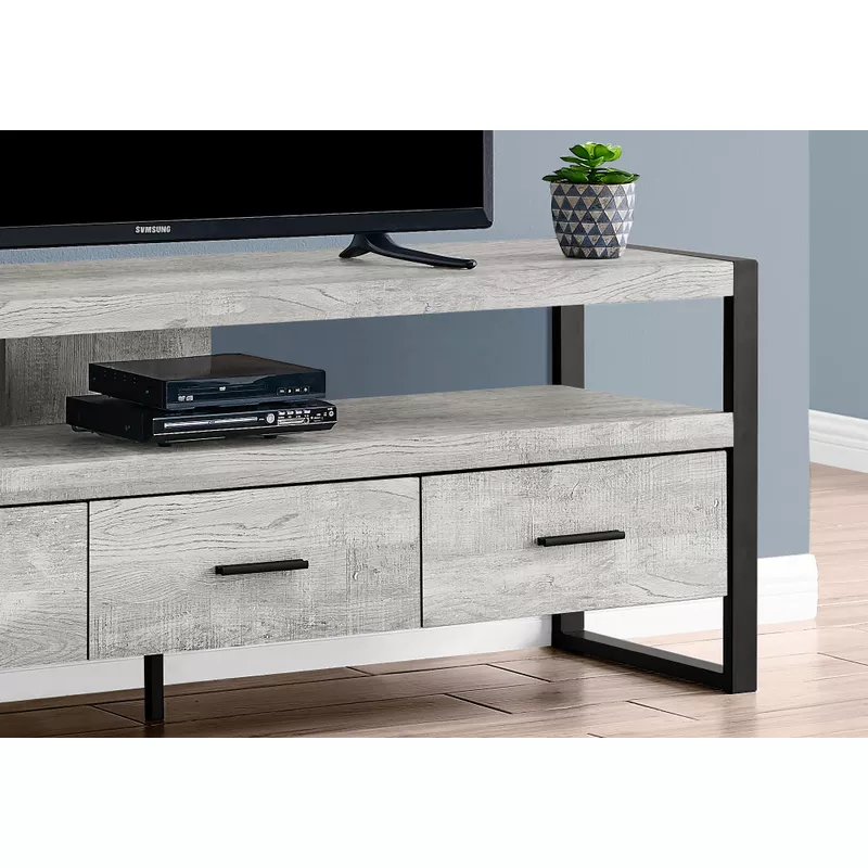 TV Stand/ 60 Inch/ Console/ Media Entertainment Center/ Storage Drawers/ Living Room/ Bedroom/ Metal/ Laminate/ Grey/ Black/ Contemporary/ Modern