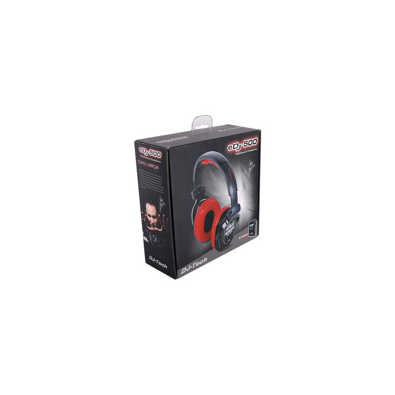 DJ Tech EDJ-500 DJ Chris Garcia Professional Headphones with 1/4" Adapter with 1/8" Adapter, Red