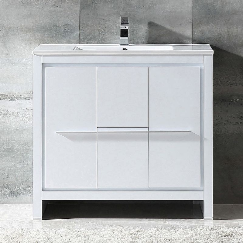 Fresca Allier 36" White Modern Bathroom Cabinet w/ Sink - Allier 36" Modern Bathroom Cabinet w/ Sink