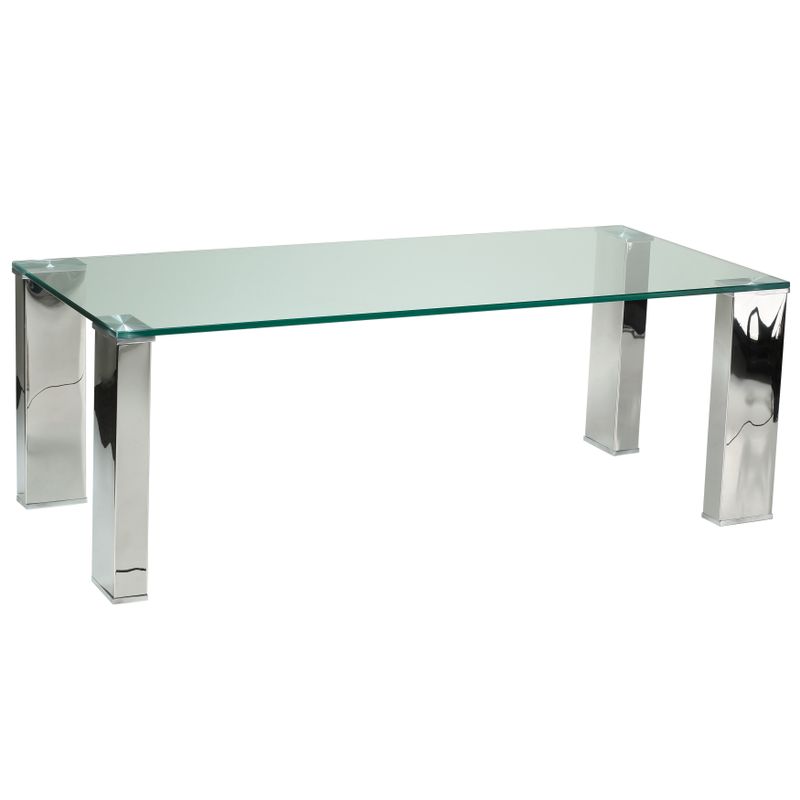 Cortesi Home Isaak Contemporary Glass Coffee Table with Chrome Finish - Glass Coffee Table