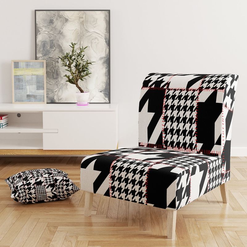 Designart 'Classic Houndstooth Pattern' Upholstered Mid-Century Accent Chair - Slipper Chair