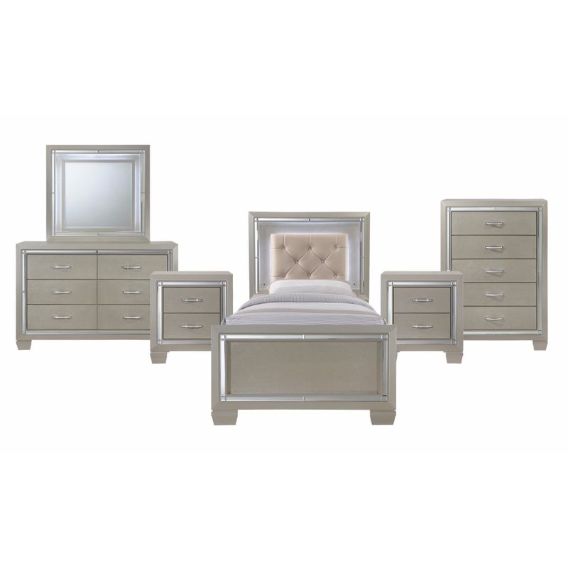 Silver Orchid Odette Glamour Youth Twin Platform 6-piece Bedroom Set - Champagne - Twin