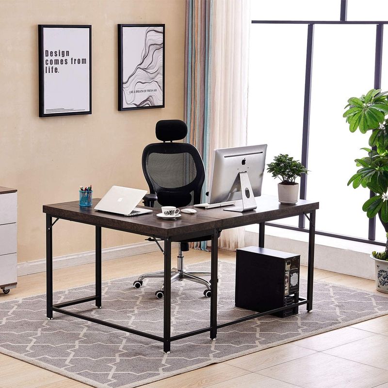 Mcombo Home Office Desks Modern Gaming Desk Corner Desk Industrial L-shaped Desk - Black