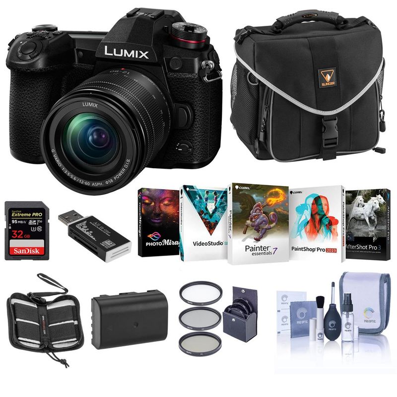 Panasonic Lumix G9 4K Mirrorless Camera with Lumix G Vario 12-60mm f/3.5-5.6 Lens, Bundle with Free Accessories & PC Software Suite