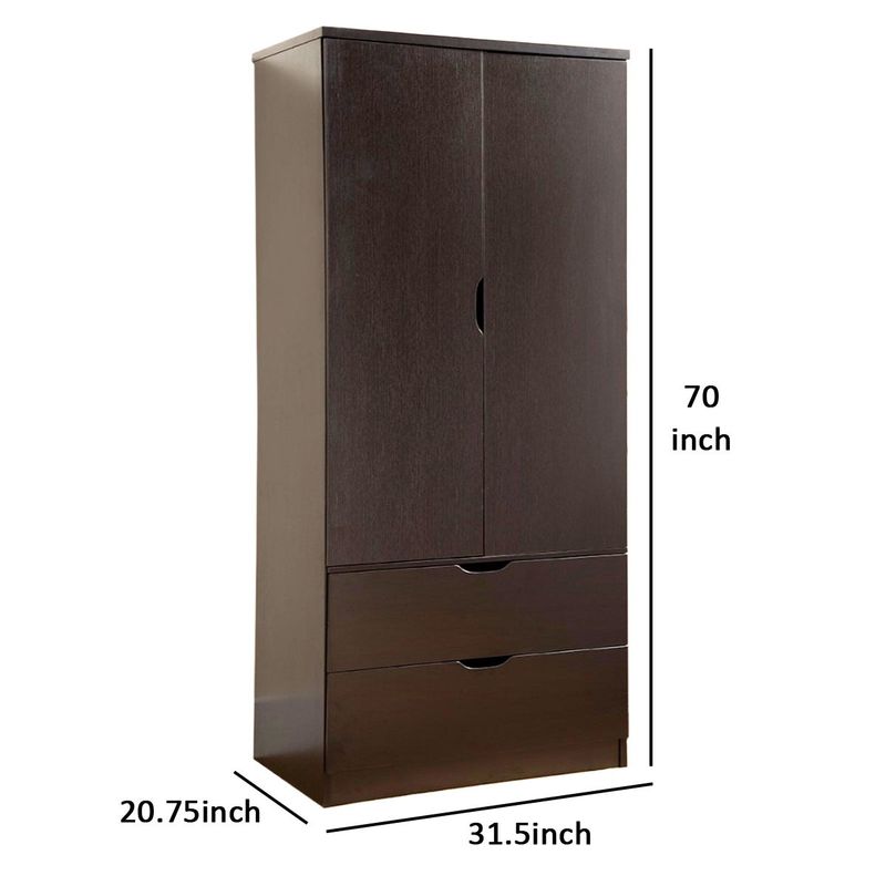 Porch & Den Gramercy Spacious Brown Two Door Wardrobe w/ Hanging Clothing Storage - Brown