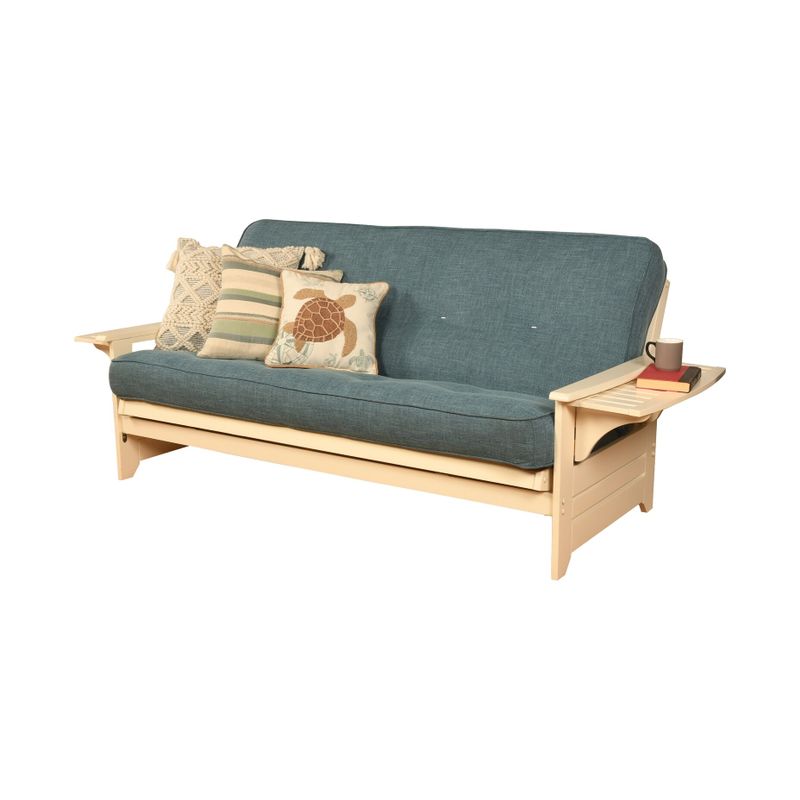 Copper Grove Dixie Futon Frame in Antique White Wood with Innerspring Mattress - Linen Aqua