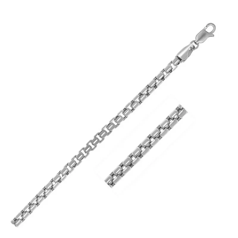3.8mm Sterling Silver Rhodium Plated Round Box Chain (22 Inch)