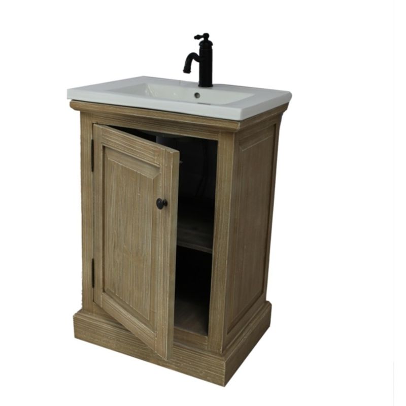 24"Rustic Solid Fir Single Sink Vanity with Ceramic Top-No Faucet - wk1824
