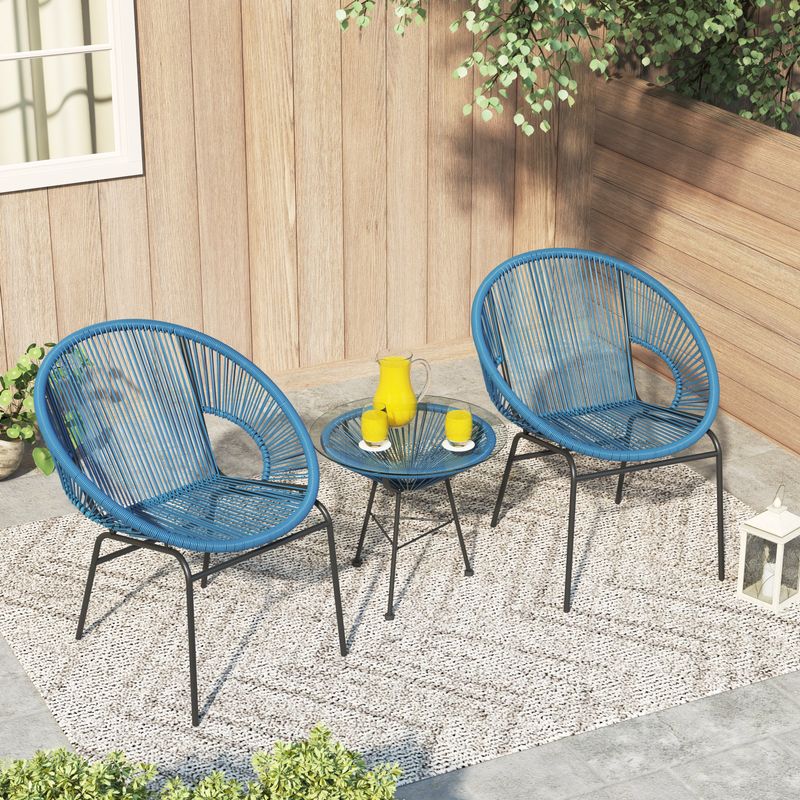 Corvus Sarcelles Woven Wicker Indoor/Outdoor Chat Bistro Set - Blue