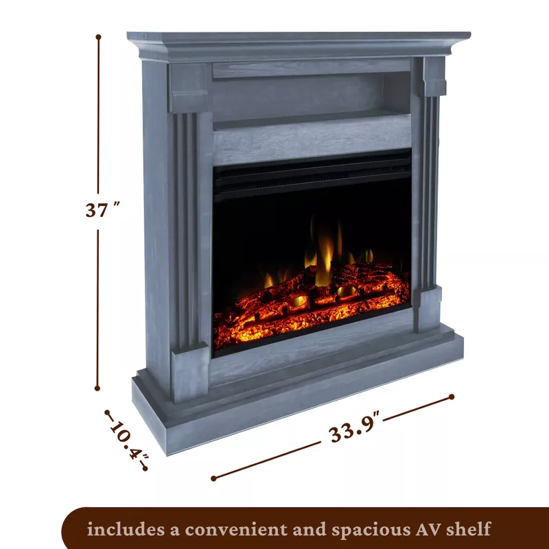 Sienna 34-In. Electric Fireplace Heater with Slate Blue Mantel, Enhanced Log Display, Multi-Color Flames, and Remote Control