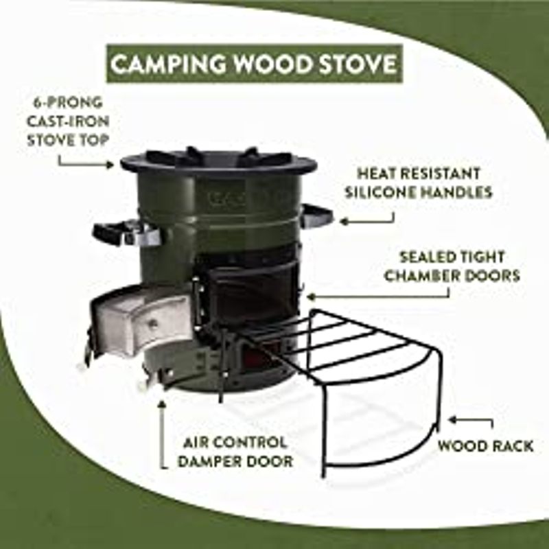 GasOne Rocket Stove  Premium Wood Burning Stove Camping  Insulated Camping Rocket Stove for Backpacking, Hiking, RV and Survival - Barrel...