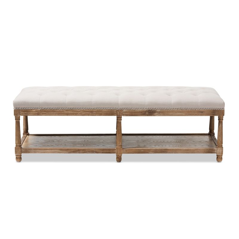 French Country Beige cotton-Linen Bench by Baxton Studio