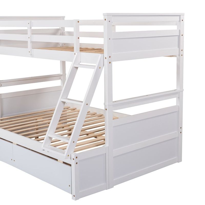 Solid Wood Twin over Full Bunk Bed with Storage - Gray