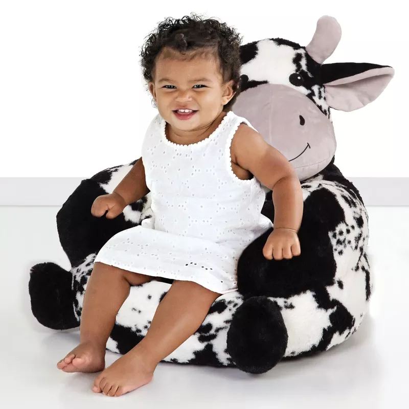 Children's Plush Cow Character Chair - Black