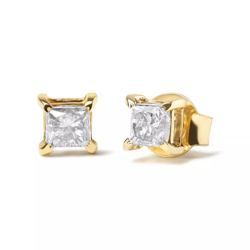 IGI Certified 14K Yellow Gold 5/8 Cttw Princess Diamond 4-Prong Classic Stud Earrings (K-L Color, SI2-I1 Clarity)