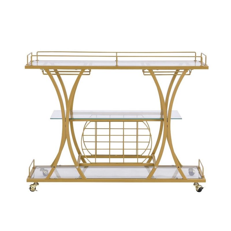 Golden Bar Cart with Wine Rack, Metal Frame Wine Storage - Gold - Glass