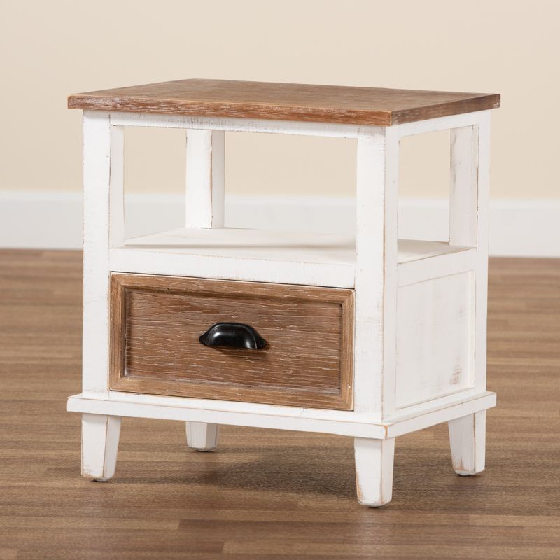 Glynn Two-Tone White and Oak Brown Finished Wood 1-Drawer Nightstand - White