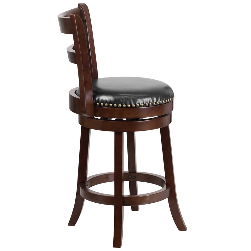 26" High Cappuccino Wood Stool with Ladder Back & LeatherSoft Swivel Seat - 18"W x 20.5"D x 39.25"H - Cappuccino