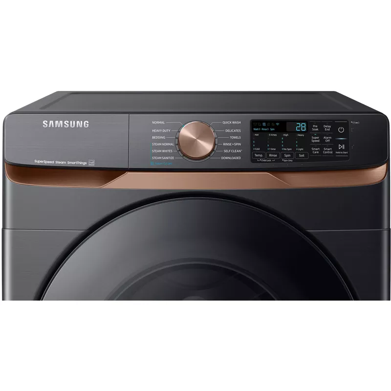 Samsung - 5.0 Cu. Ft. High-Efficiency Stackable Smart Front Load Washer with Steam and Super Speed Wash - Brushed Black