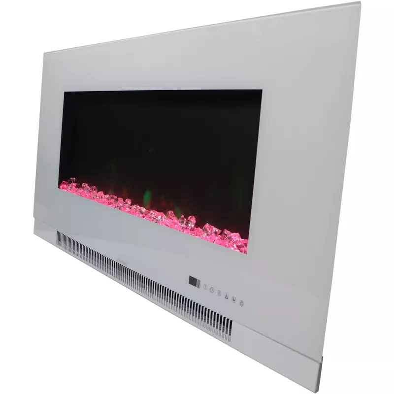 42-In. Wall-Mount Electric Fireplace in White with Multi-Color Flames and Crystal Rock Display