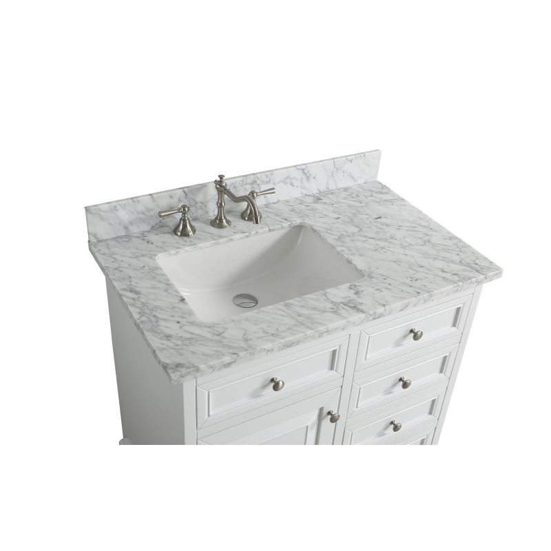 Rochelle White Italian Carrara Marble and Grey Wood 36-inch Bathroom Sink Vanity Set - White