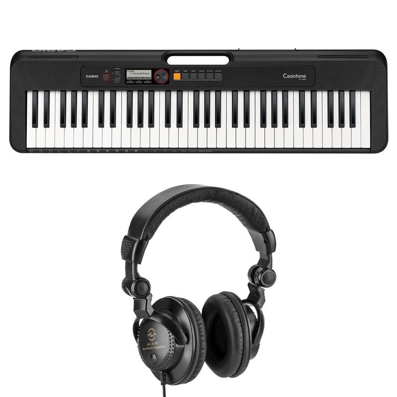 Casio CT-S200 61-Key Digital Piano Style Portable Keyboard, 48 Note Polyphony and 400 Tones, Black with Headphones