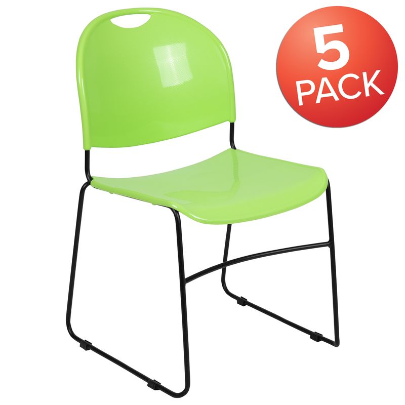 5 Pack Ultra-Compact School Stack Chair - Office Guest Chair/Student Chair - Green Plastic/Black Frame