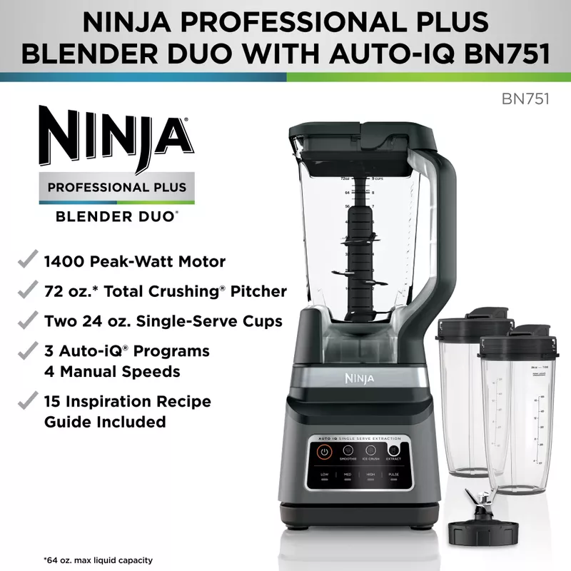 Ninja - Professional Plus Blender DUO with Auto-IQ - Black/Stainless Steel