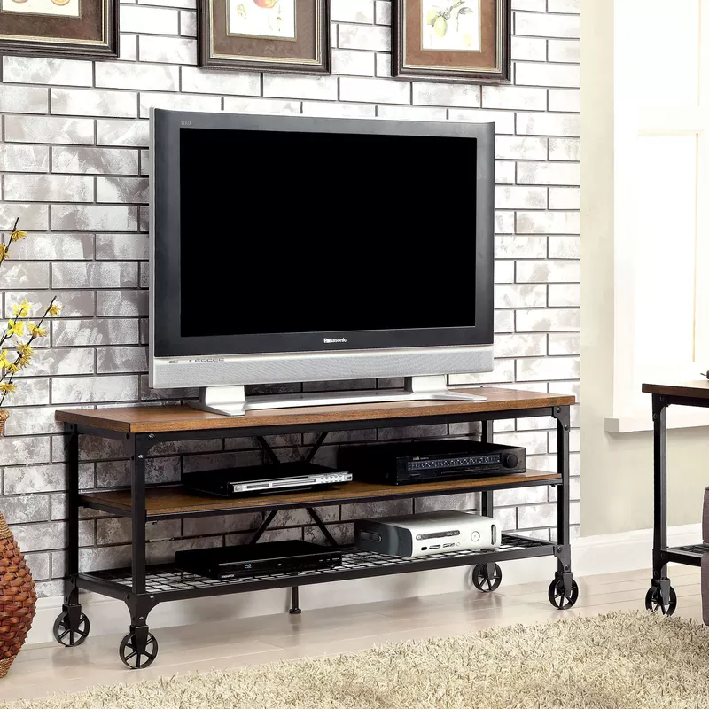 Industrial Wood 54-Inch TV Stand in Antique Black/Medium Oak
