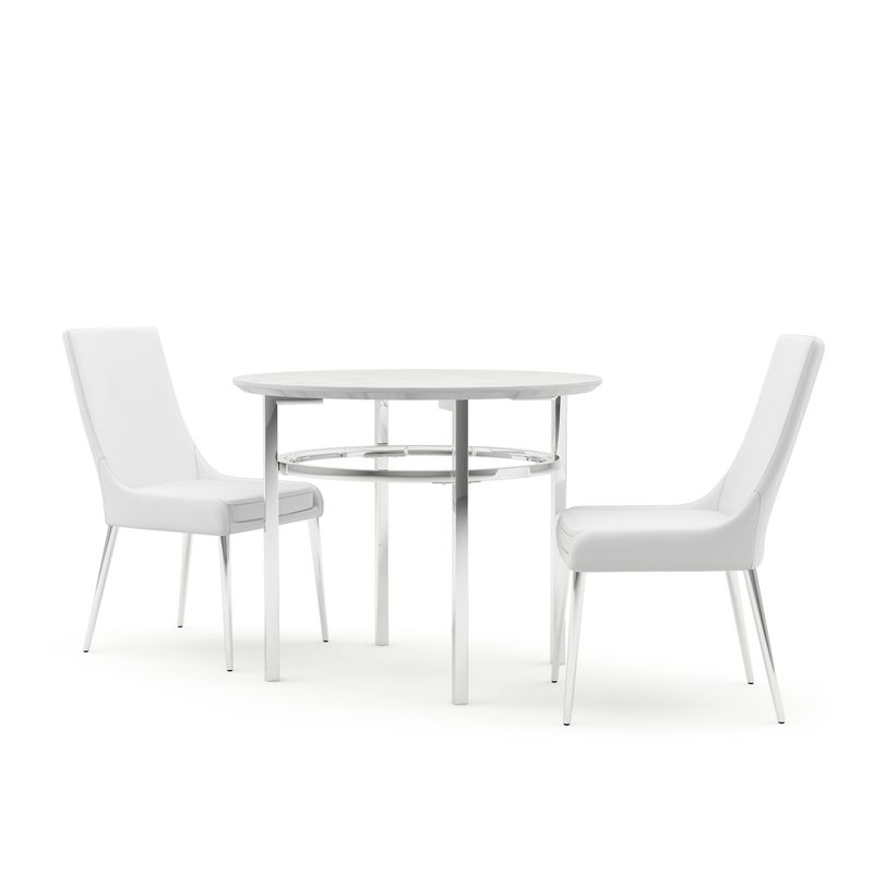 Furniture of America Gates Chrome & White Round 3-Piece Dining Set - White