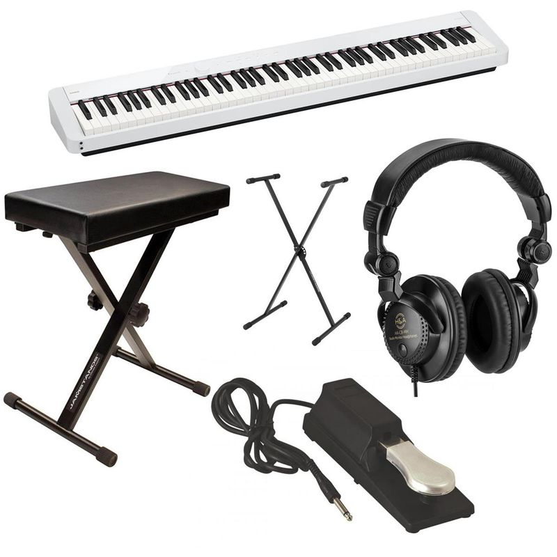 Casio PX-S1100 Privia 88-Key Slim Stage Portable Digital Piano with Bluetooth Adapter, White Bundle with Studio Headphones, Keyboard...