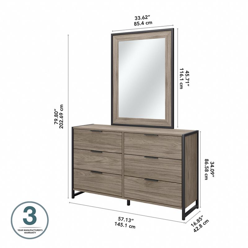 Atria 6 Drawer Dresser with Mirror by Bush Furniture - Charcoal Gray