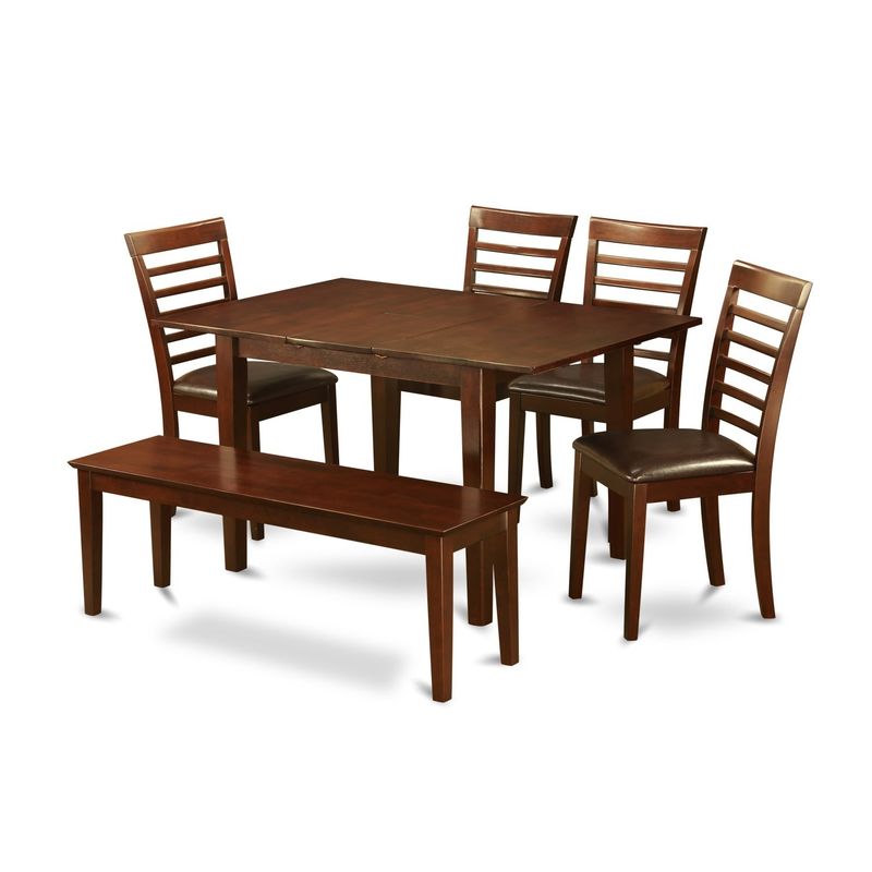 6-piece Small Table and 4 Kitchen Chairs and Dining Bench - Faux leather