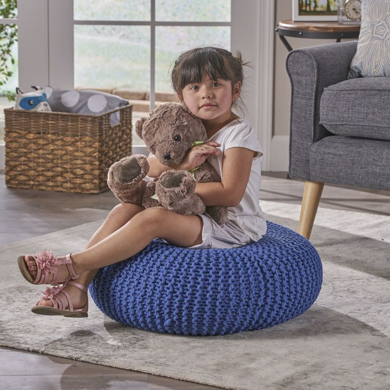 Everett Knitted Cotton Donut Pouf by Christopher Knight Home - Beige - Modern & Contemporary/Farmhouse