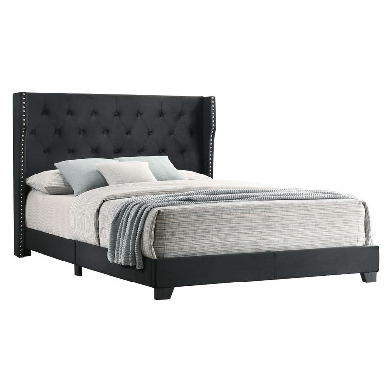 Best Quality Furniture Upholstered Panel Bed Tufted with Side Studs - Black - King