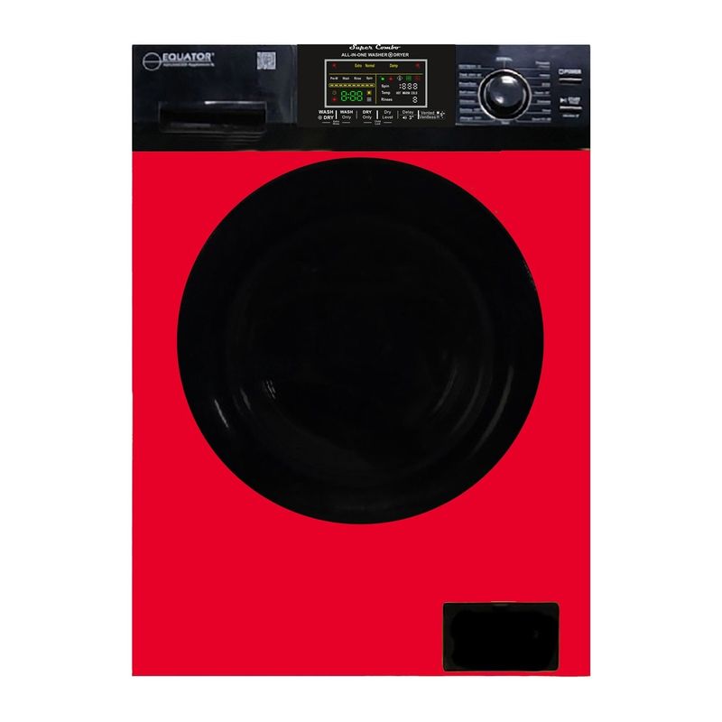Equator 18lbs. Combination Washer Dryer-Sanitize, Allergen, Winterize, Vented/Ventless Dry & Laundry Pedestal with Drawer - Red/Black