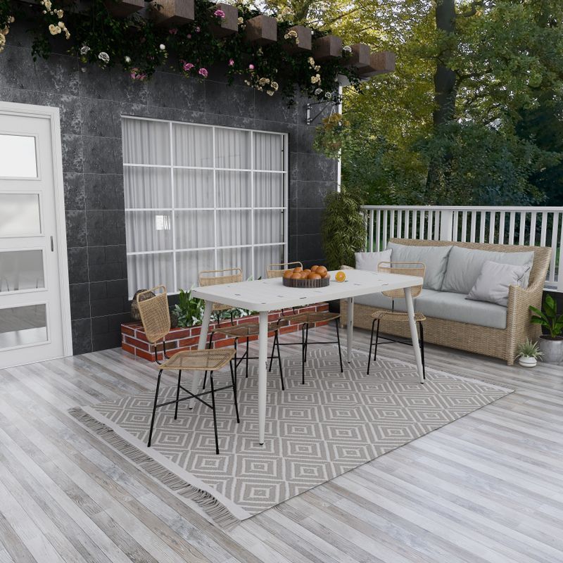 White Aluminum Farmhouse Outdoor Dining Table - 59 x 28 x 30