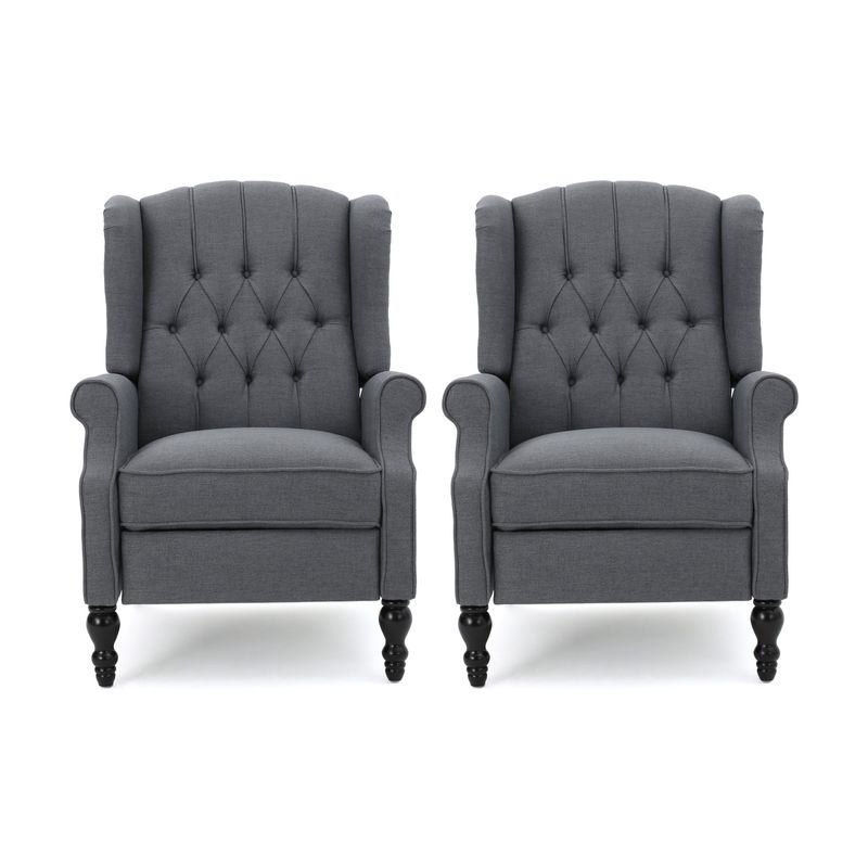 Walter Tufted Fabric Recliner (Set of 2) by Christopher Knight Home - Navy Blue + Dark Brown