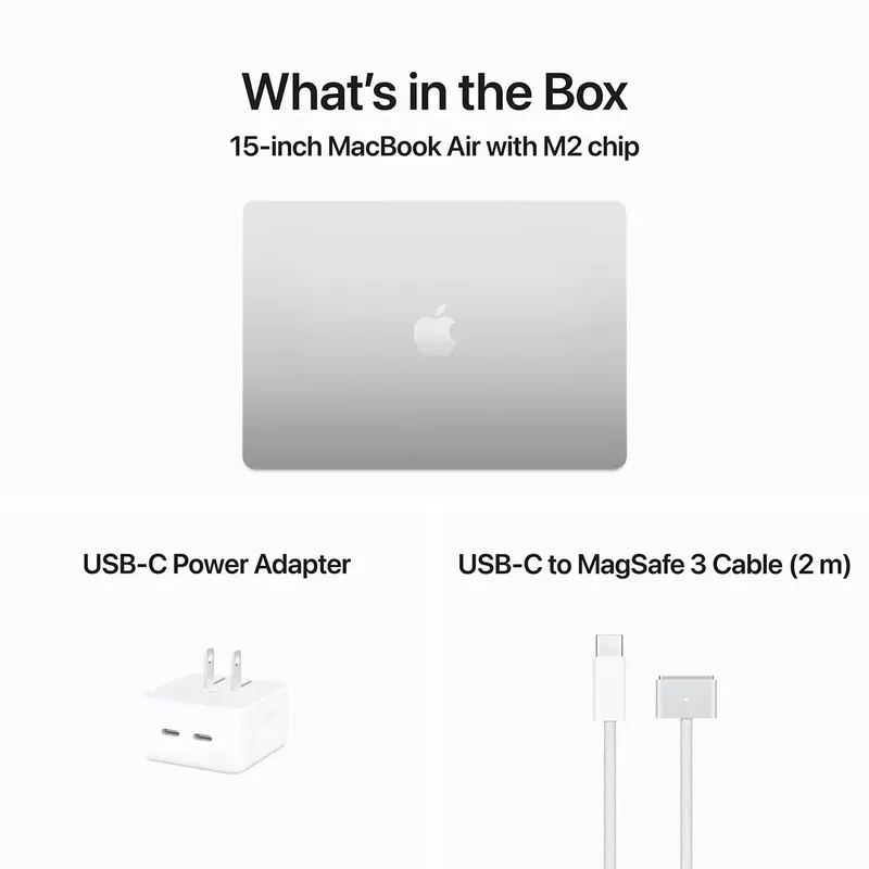 Apple MacBook Air 15.3" with Liquid Retina Display, M2 Chip with 8-Core CPU and 10-Core GPU, 16GB Memory, 256GB SSD, 35W Dual USB-C Power Adapter, Silver, Mid 2023