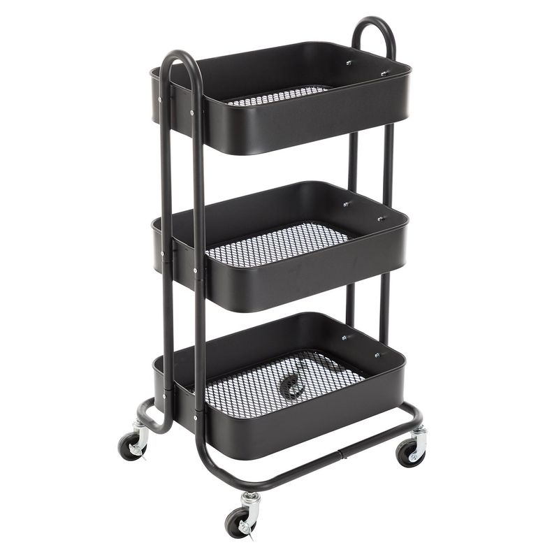 Siavonce Storage Trolley On Wheels Utility 3-Tier Metal Shelving - 17.7" L x 13.7" W x31" H - Black - Kitchen Cart - Stainless Steel