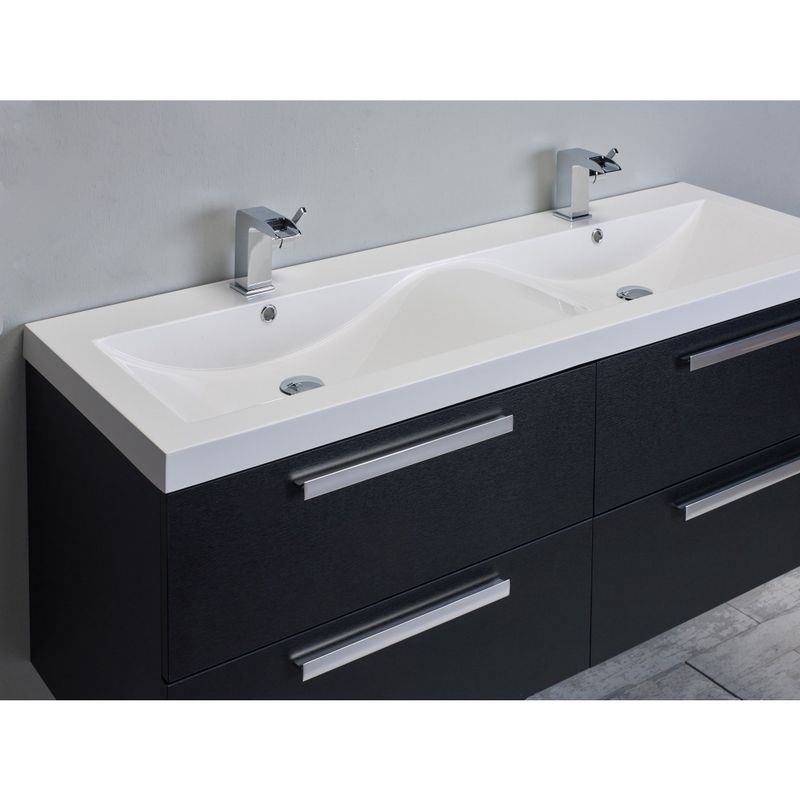 Eviva Surf 57-inch Black-Wood Modern Bathroom Vanity Set with Integrated White Acrylic Double Sink - Eviva Largo® 57" Black-Wood Modern...