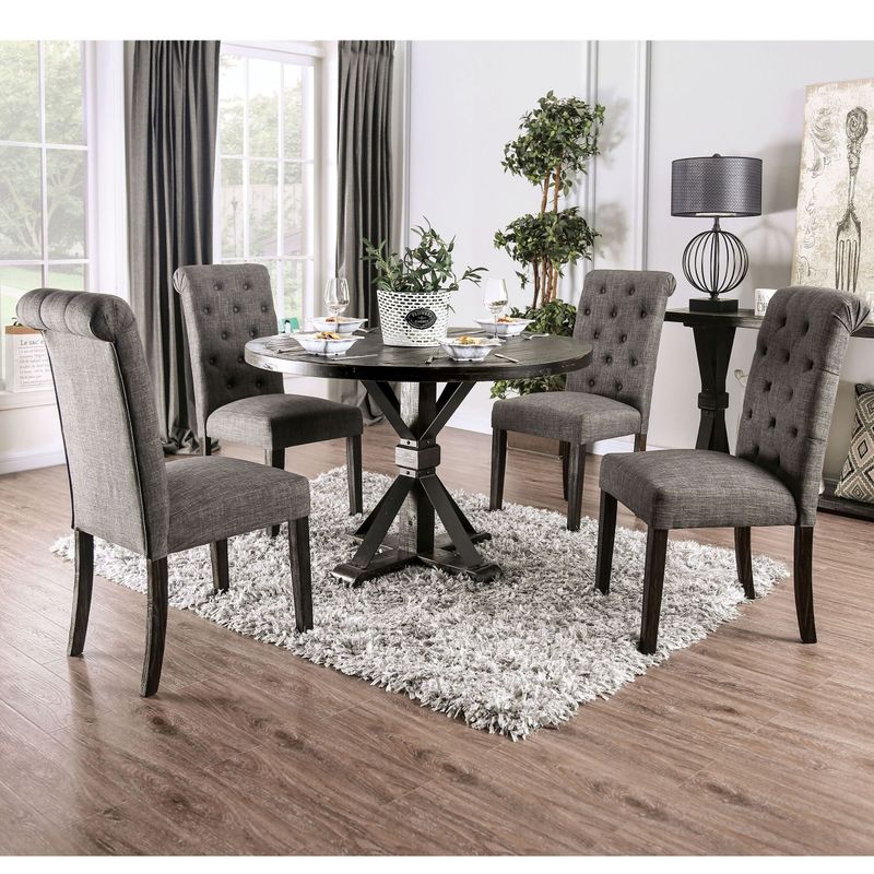 Furniture of America Fend Rustic Solid Wood 5-piece Round Dining Set - Antique Black/Grey